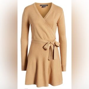 ✨NWT✨ French Connection Faux Wrap Dress, Size S, Camel Melange
